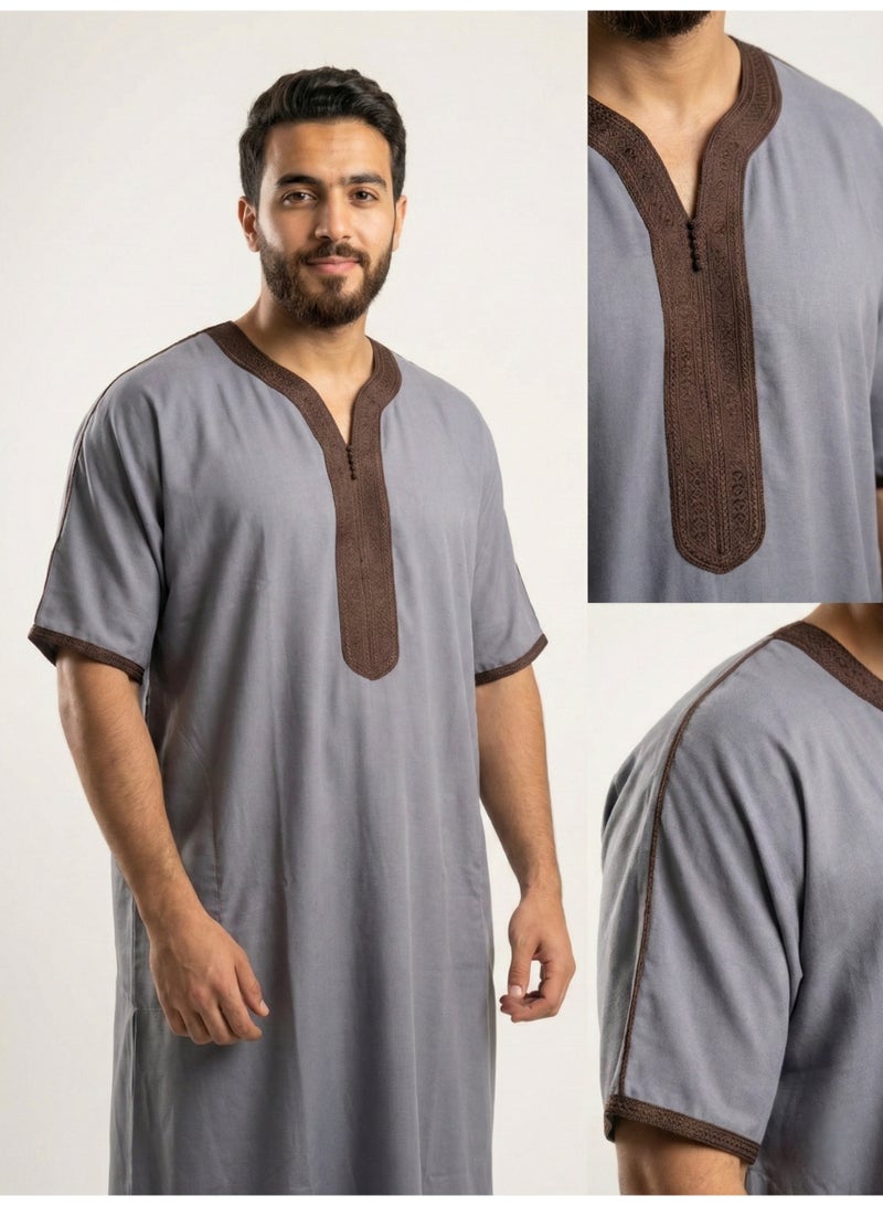 BHNS Men's Shirt, Nightgown, Moroccan Robe, Comfortable Men's Gifts Luxury Men's House Robe for Comfort Moroccan Shirt, Men's Summer Shirt, Short Sleeve Shirt, Men's Robe Comfortable Men's Gifts - Image 1
