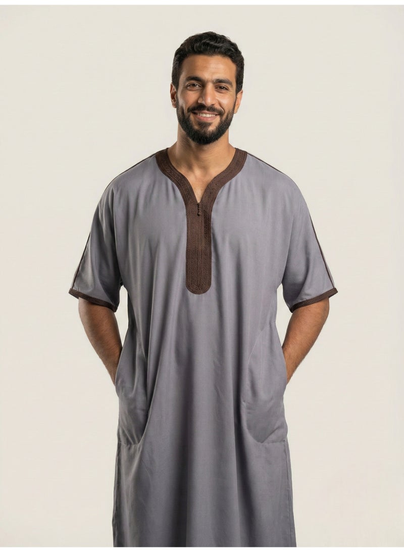 BHNS Men's Shirt, Nightgown, Moroccan Robe, Comfortable Men's Gifts Luxury Men's House Robe for Comfort Moroccan Shirt, Men's Summer Shirt, Short Sleeve Shirt, Men's Robe Comfortable Men's Gifts - Image 3
