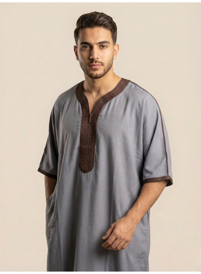 BHNS Men's Shirt, Nightgown, Moroccan Robe, Comfortable Men's Gifts Luxury Men's House Robe for Comfort Moroccan Shirt, Men's Summer Shirt, Short Sleeve Shirt, Men's Robe Comfortable Men's Gifts - Image 2