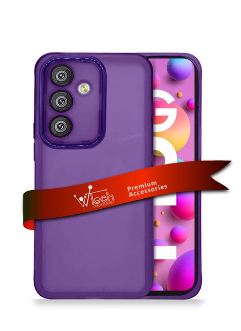 Samsung Galaxy F15/M15 Soft Transparent TPU Silicone Ultra Thin Phone Stylish Electroplated Camera Border Back Case Cover - Purple