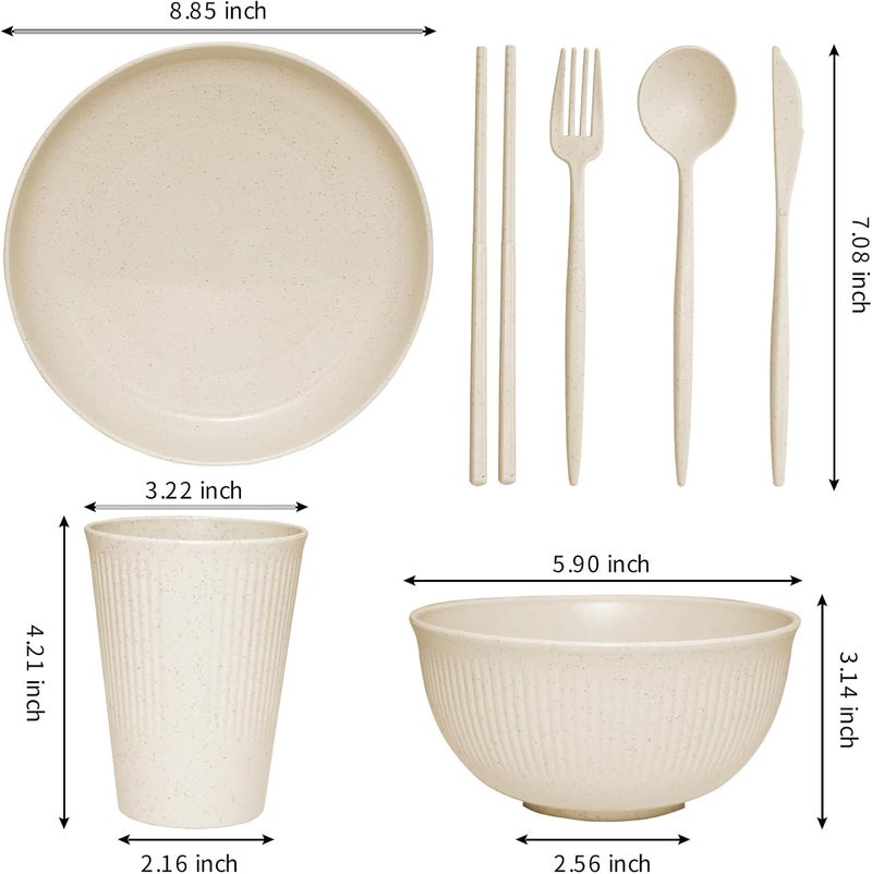 DAPIPIK Wheat Straw Dinnerware Sets - 42 Piece Unbreakable Dinnerware Sets for 6, Kitchen Plates and Bowls Set, Lightweight Camping Plates Cups and Bowls Set.Dishwasher Microwave Safe Dinnerware - Image 2