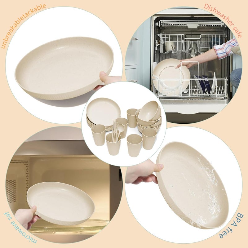 DAPIPIK Wheat Straw Dinnerware Sets - 42 Piece Unbreakable Dinnerware Sets for 6, Kitchen Plates and Bowls Set, Lightweight Camping Plates Cups and Bowls Set.Dishwasher Microwave Safe Dinnerware - Image 5
