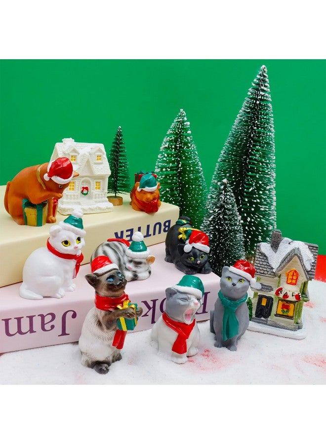 Bbiamsleep Christmas Cat Figurines With Christmas Houses Village Accessories, Resin Cat Figurine With Christmas Scarf Hat Ornament For Home Holiday Decor Christmas Scene, Set Of 13 - Image 3