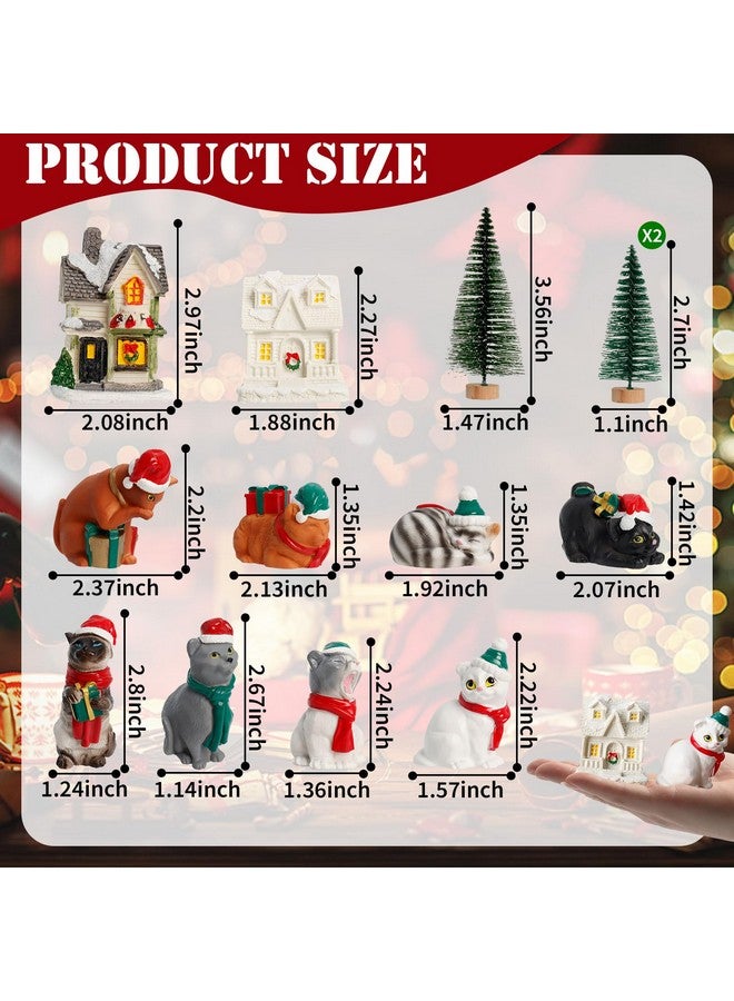 Bbiamsleep Christmas Cat Figurines With Christmas Houses Village Accessories, Resin Cat Figurine With Christmas Scarf Hat Ornament For Home Holiday Decor Christmas Scene, Set Of 13 - Image 2