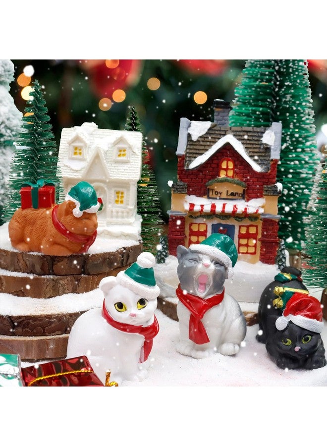 Bbiamsleep Christmas Cat Figurines With Christmas Houses Village Accessories, Resin Cat Figurine With Christmas Scarf Hat Ornament For Home Holiday Decor Christmas Scene, Set Of 13 - Image 4