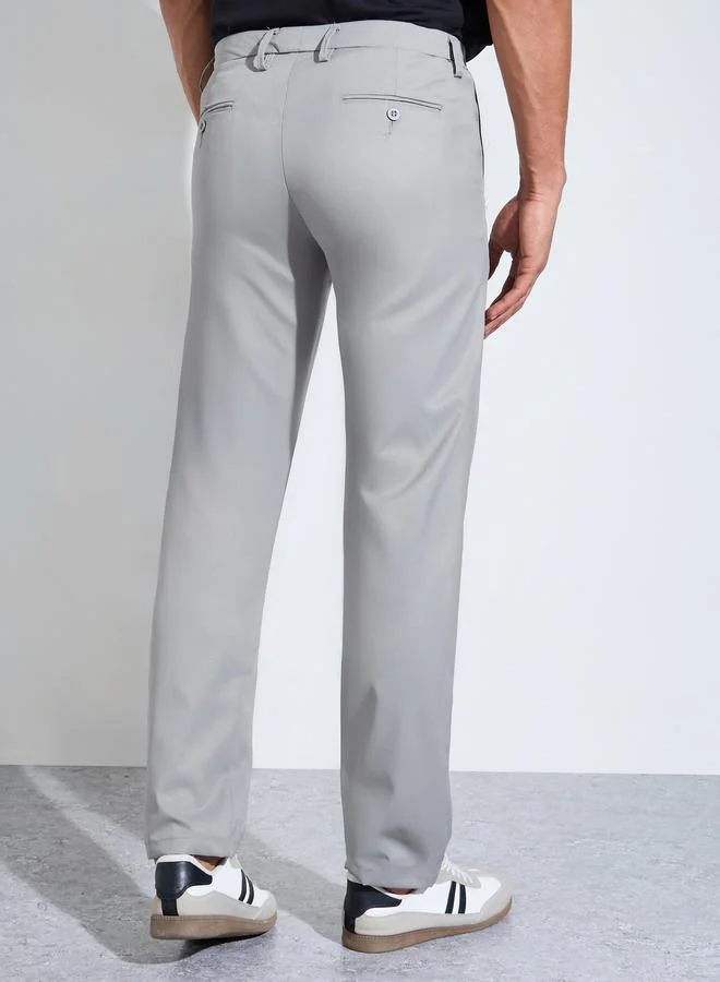 Styli  Grey Solid Slim Fit Stretch Formal Trousers for Men | Best Price UAE