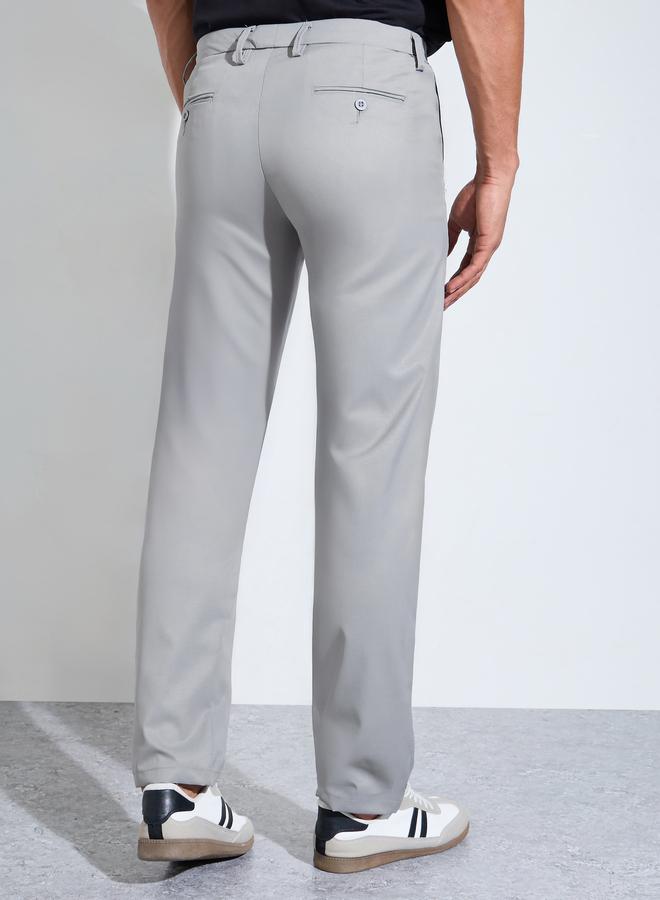 Styli Grey Solid Slim Fit Stretch Formal Trousers - Image 4
