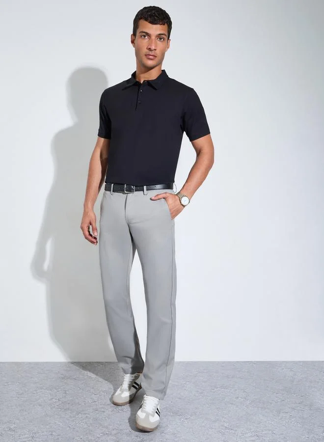 Styli  Grey Solid Slim Fit Stretch Formal Trousers for Men | Best Price UAE