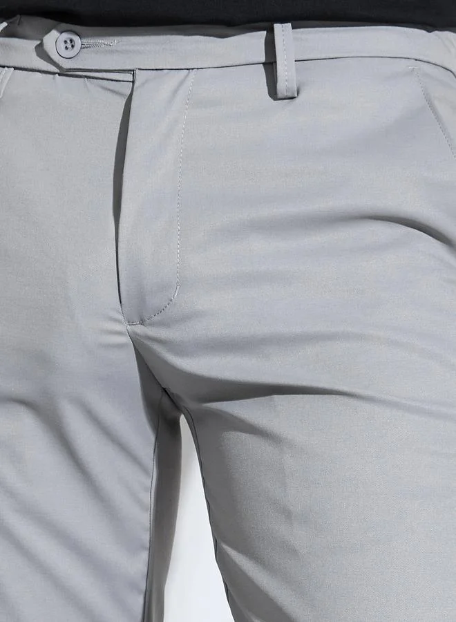 Styli  Grey Solid Slim Fit Stretch Formal Trousers for Men | Best Price UAE