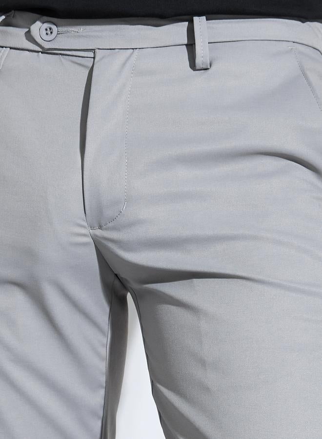 Styli Grey Solid Slim Fit Stretch Formal Trousers - Image 3