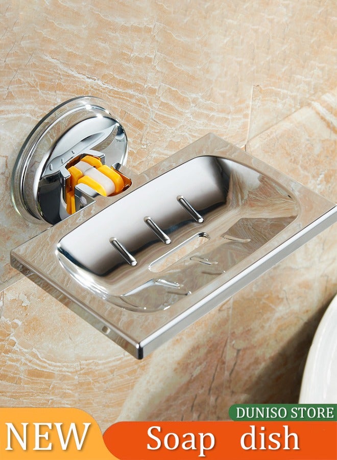 DUNISO 2 Pieces of Soap holder, wall mounted non perforated plastic soap box, square soap container ，with suction cup, bottom drainage design, suitable for toilet，bathroom, bathtub, kitchen sink，silver  - Image 1
