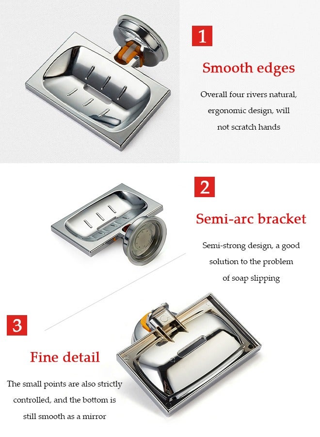 DUNISO 2 Pieces of Soap holder, wall mounted non perforated plastic soap box, square soap container ，with suction cup, bottom drainage design, suitable for toilet，bathroom, bathtub, kitchen sink，silver  - Image 4