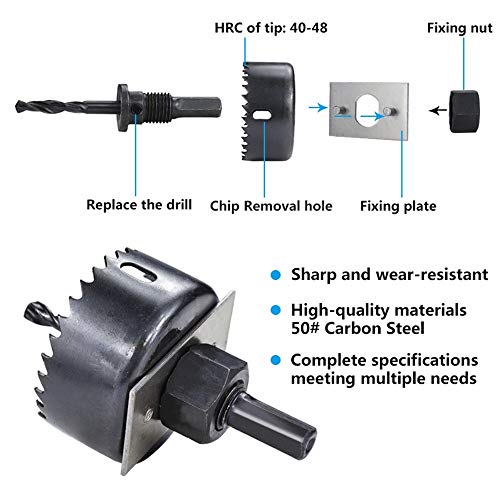 Mawson 16 PC Hole Saw Set KIT with 12 Carbon Steel Cups for Cutting Accurate Holes in Wood Drywall Plastic PVC and Soft Materials - Image 4