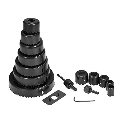 Mawson 16 PC Hole Saw Set KIT with 12 Carbon Steel Cups for Cutting Accurate Holes in Wood Drywall Plastic PVC and Soft Materials - Image 1