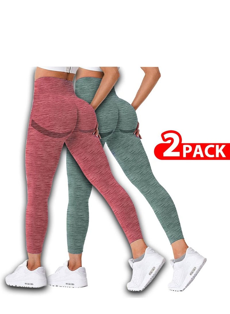 CATANES 2 Pack Of Women Seamless Legging Tummy Control High Waist Workout Gym Yoga Pants Small Multicolour  - Image 1