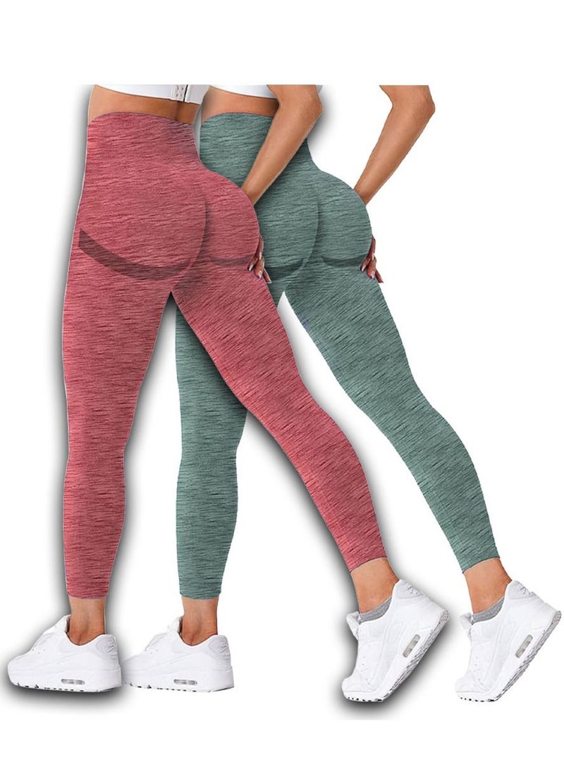 CATANES 2 Pack Of Women Seamless Legging Tummy Control High Waist Workout Gym Yoga Pants Small Multicolour  - Image 2