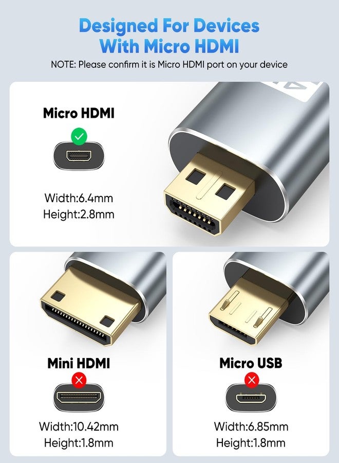 كابل زينيكون 4K مايكرو HDMI إلى HDMI بطول 6 أقدام، محول كابل HDMI إلى مايكرو HDMI عالي السرعة، مضفر من النايلون، يدعم دقة 4K بمعدل 60 هرتز، و2K بمعدل 165 هرتز، وتقنية HDR، وARC، وتقنية 3D، متوافق مع Raspberry Pi 5/4، والكاميرات، وأجهزة الكمبيوتر المحمولة، وبطاقات التقاط الفيديو. - Image 5
