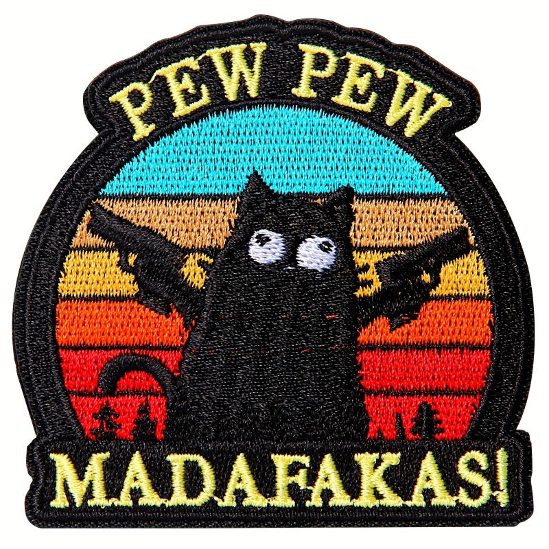 1pc Pew Pew Madafas Funny Cartoon Cat Embroidery Patch For Backpacks Hats Jackets - Image 1
