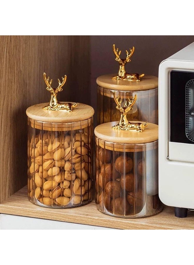 برطمانات تخزين زجاجية مزخرفة بغطاء غزال ذهبي، علب مطبخ ملونة بلون كهرماني، مجموعة من 3 قطع - Image 4