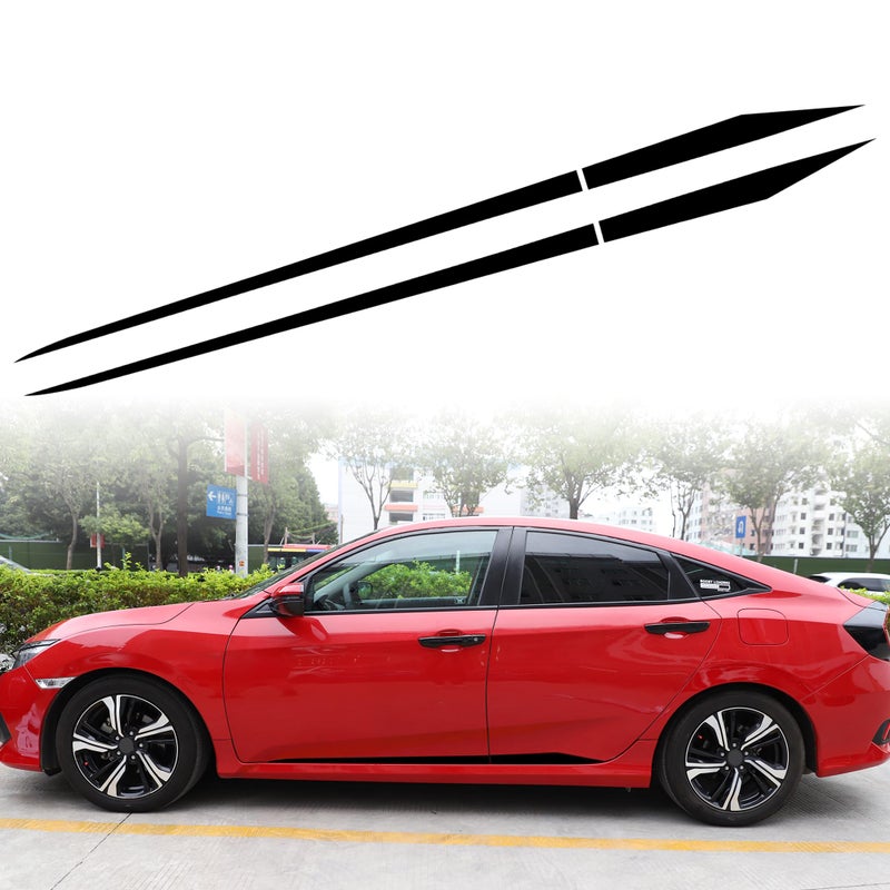 تومال 1 زوج من ملصقات شريط الجانبي للسيارة متوافقة مع هوندا سيفيك 2016-2021 زينة رسومات سباق رياضية من الفينيل باللون الأسود
