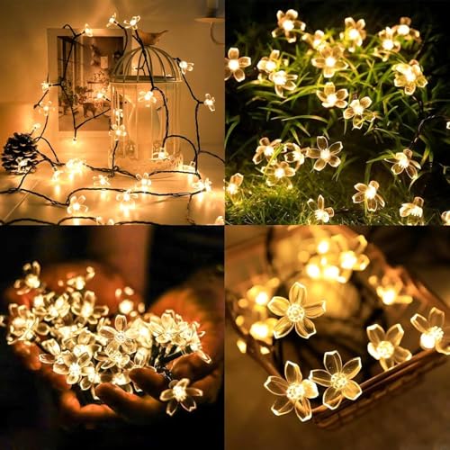 AERYS 75 Flower LED Fairy String Solar Silicon Flower 10 Meter Waterproof 8 Mode Outdoor/Indoor Waterproof Solar Powered Led String Light, Decorations for Garden Yard Balcony (Warmwhite) - Image 3