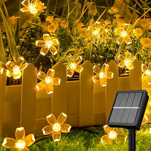 AERYS 75 Flower LED Fairy String Solar Silicon Flower 10 Meter Waterproof 8 Mode Outdoor/Indoor Waterproof Solar Powered Led String Light, Decorations for Garden Yard Balcony (Warmwhite) - Image 1