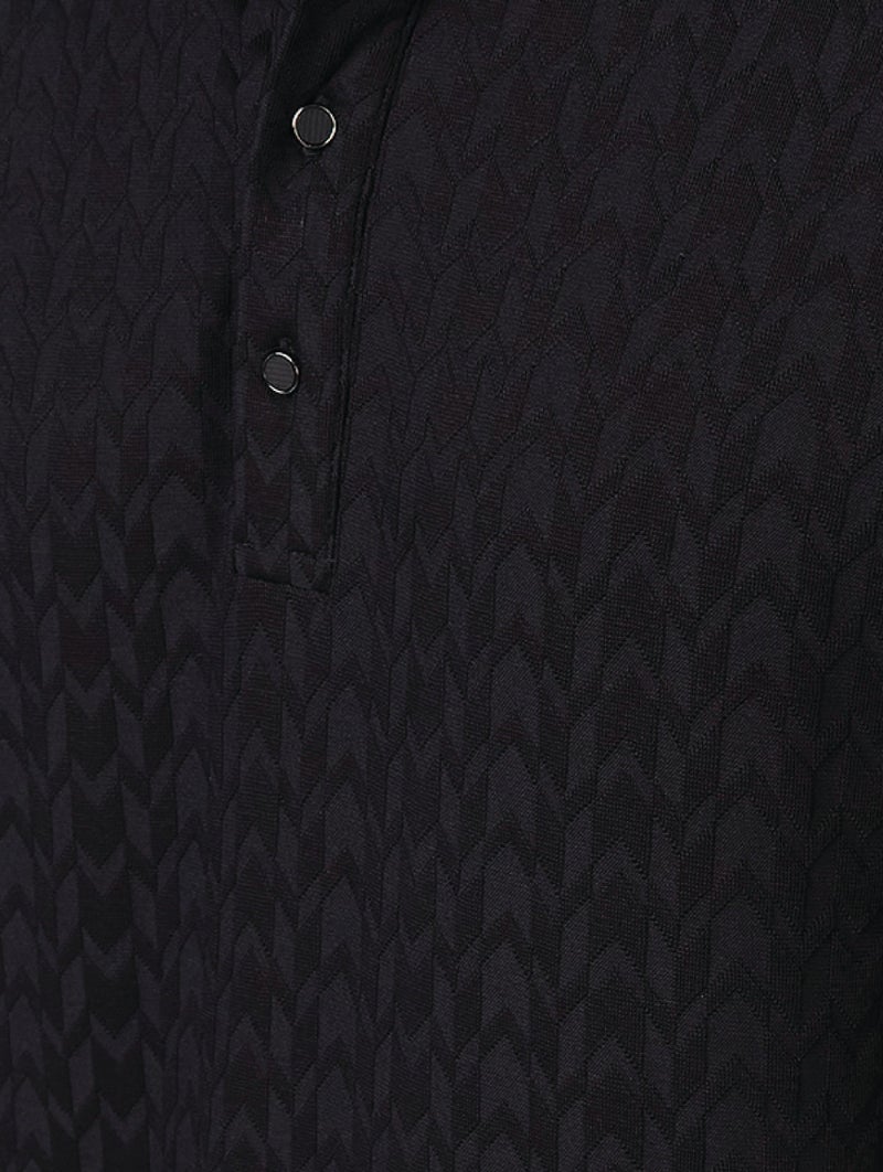 STATUS QUO Textured Contrast Tipping Regular Fit Black Polo T-shirt - Image 4