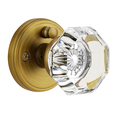 CLCTK Antique Brass Door Knobs Glass Door Knobs Interior with Lock, Vintage Crystal Privacy Octagon Door Knobs for Bedroom Bathroom - Image 2