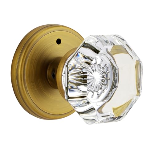 CLCTK Antique Brass Door Knobs Glass Door Knobs Interior with Lock, Vintage Crystal Privacy Octagon Door Knobs for Bedroom Bathroom - Image 1