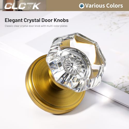 CLCTK Antique Brass Door Knobs Glass Door Knobs Interior with Lock, Vintage Crystal Privacy Octagon Door Knobs for Bedroom Bathroom - Image 5