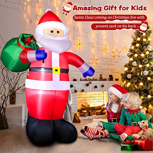 FunFanso 6 FT Christmas Inflatable Santa Claus Outdoor Decorations, Blow up Santa Claus with Gift Bag, Large Xmas Santa Carrying Present Sack, Outside Decor for Yard Garden Lawn Home Party, Built-in LED Lights - Image 5