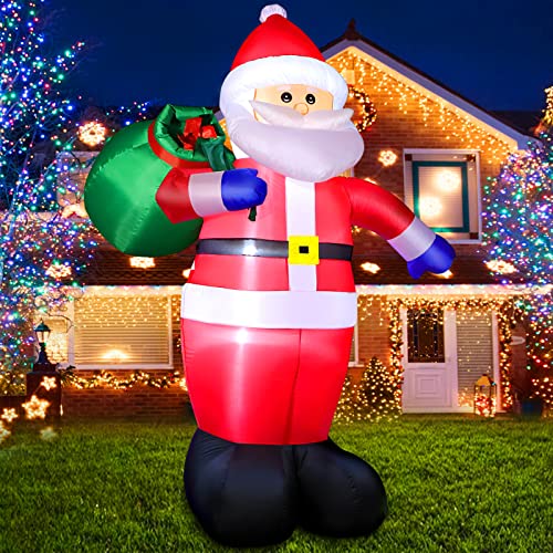 FunFanso 6 FT Christmas Inflatable Santa Claus Outdoor Decorations, Blow up Santa Claus with Gift Bag, Large Xmas Santa Carrying Present Sack, Outside Decor for Yard Garden Lawn Home Party, Built-in LED Lights - Image 1