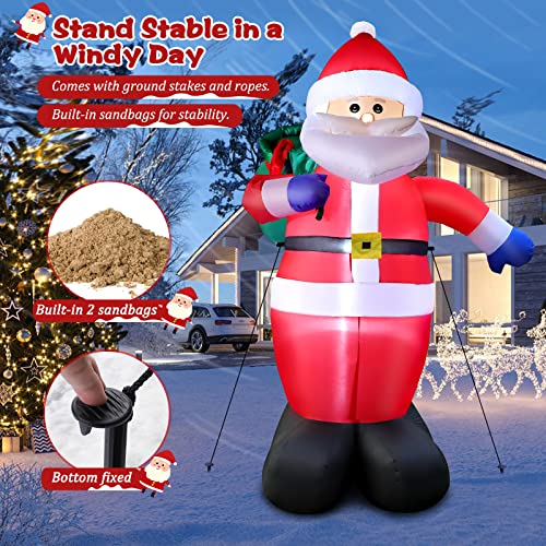FunFanso 6 FT Christmas Inflatable Santa Claus Outdoor Decorations, Blow up Santa Claus with Gift Bag, Large Xmas Santa Carrying Present Sack, Outside Decor for Yard Garden Lawn Home Party, Built-in LED Lights - Image 4