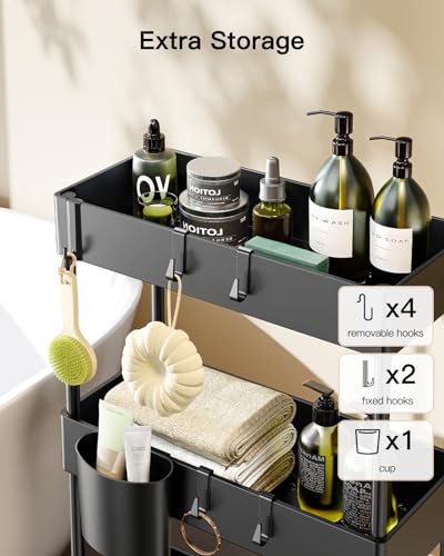 Pipishell Slim Storage Cart with Wheels - 3 Tier Bathroom Organizers and Storage Cart - Rolling Carts for Bathroom, Kitchen, Narrow Space, Laundry Room,Black - Image 2