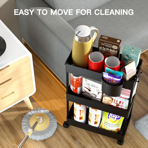Pipishell Slim Storage Cart with Wheels - 3 Tier Bathroom Organizers and Storage Cart - Rolling Carts for Bathroom, Kitchen, Narrow Space, Laundry Room,Black - Image 5