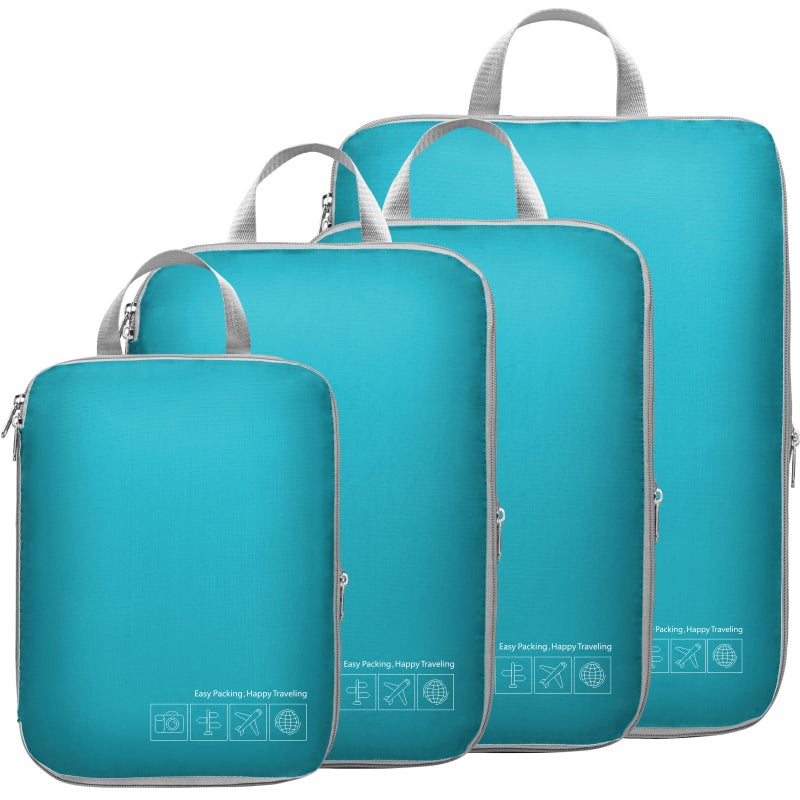 Cambond Compression Packing Cubes for Travel 4 Pack Packing Luggage Organizers Travel Essentials Compression Cubes for Carry on Suitcases Lake Blue