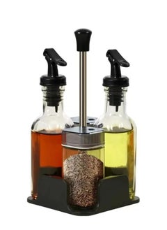 Oil, Vinegar, Salt and Pepper Set with 2 x 160ml Oil Bottles and 2 x 120ml Seasoning Jars with Stainless Steel Screw Cap, with Stand