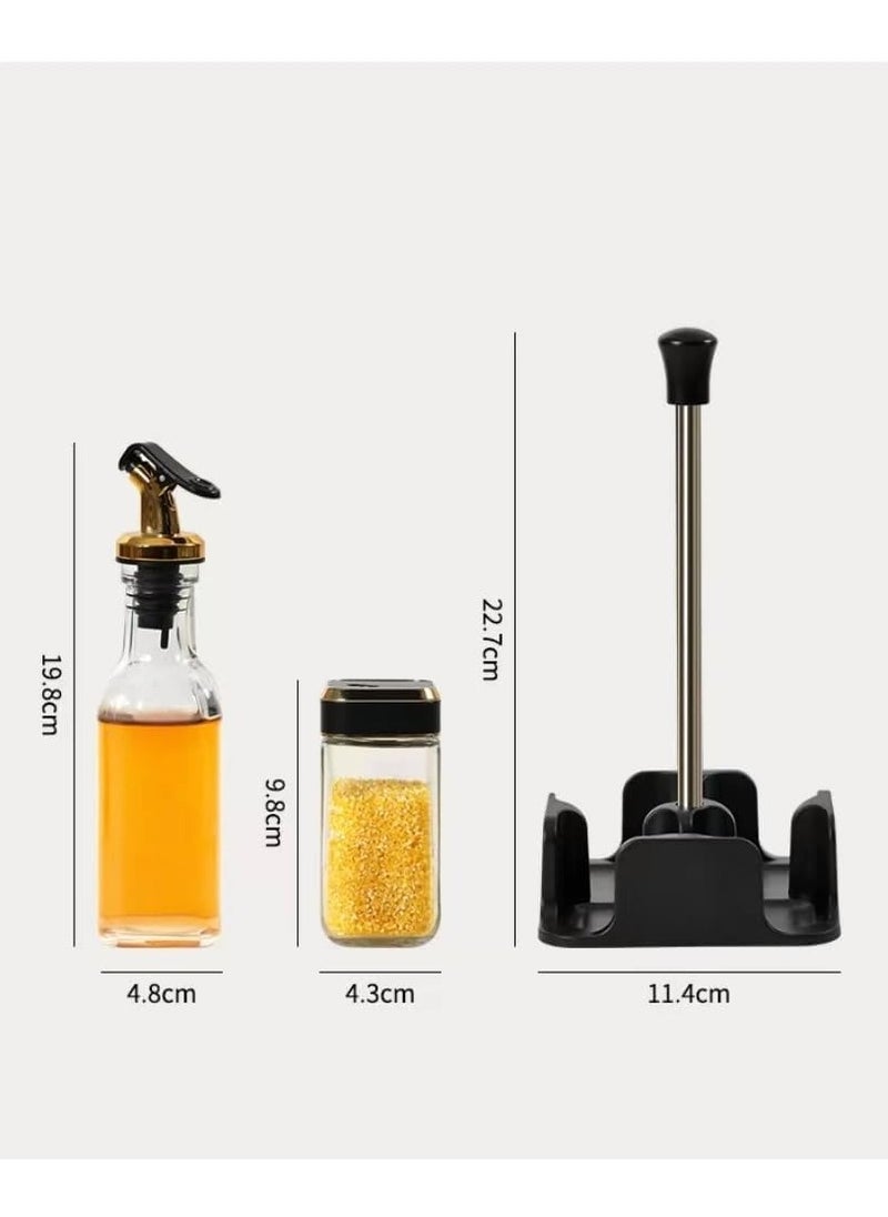 Generic - Oil, Vinegar, Salt and Pepper Set with 2 x 160ml Oil Bottles and 2 x 120ml Seasoning Jars with Stainless Steel Screw Cap, with Stand - Image 1