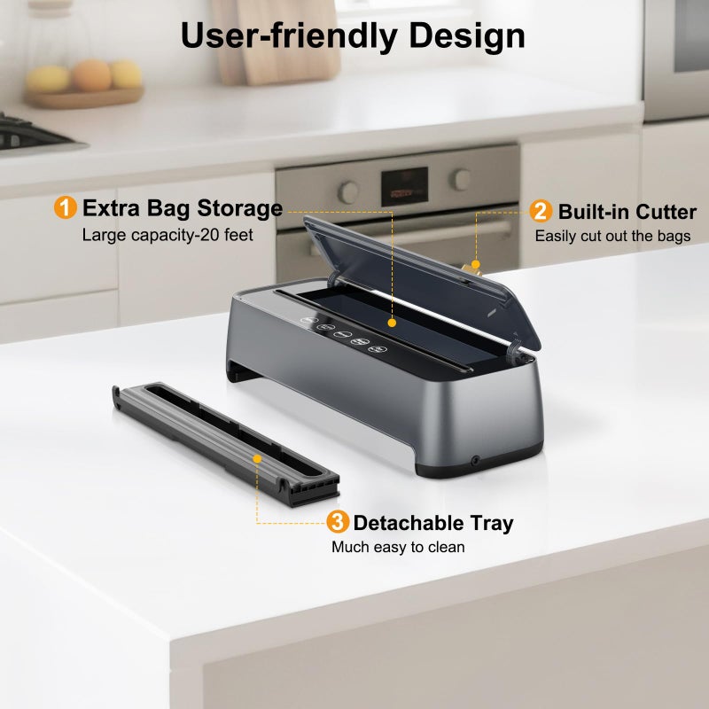 Newise Automatic Vacuum Sealer Machine - Kitchen Gifts for Mom, 85Kpa Powerful Suction for Dry and Moist Food Preservation, External Hose & Bag Cutter, Leakproof Seal, Self-Cleaning Mode - Image 5