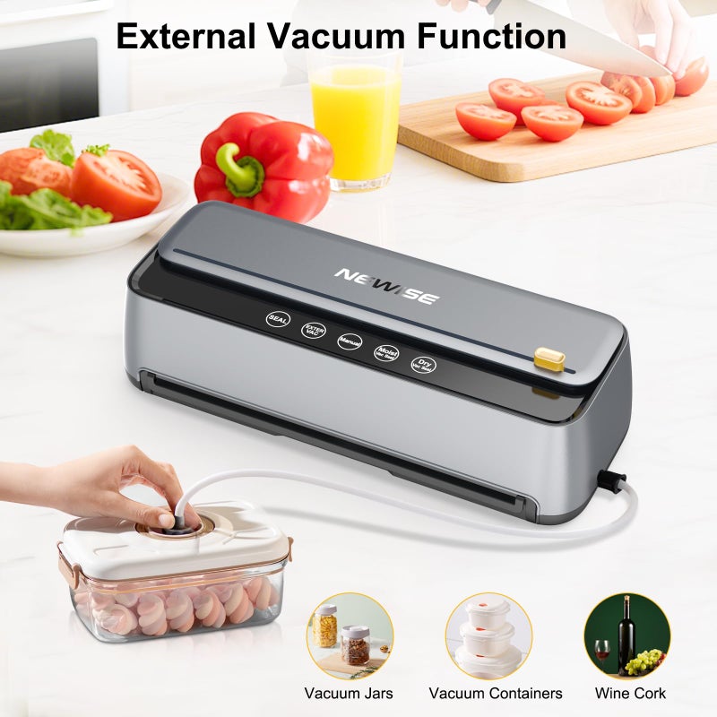 Newise Automatic Vacuum Sealer Machine - Kitchen Gifts for Mom, 85Kpa Powerful Suction for Dry and Moist Food Preservation, External Hose & Bag Cutter, Leakproof Seal, Self-Cleaning Mode - Image 4