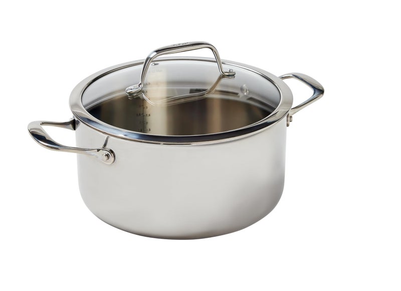 TFal Pro TriPly Stainless Steel Large Dutch Oven Pot with Lid 6 Quart Induction Pot Oven Safe 500F Lid 350F Fast  Even Heat Professional Quality  Durability Silver