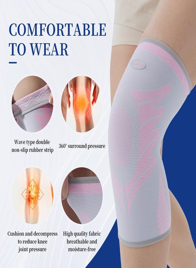 Domaste Sports Slim Knee Braces for Women - No-Slip Knee Compression Sleeve for Dance, Yoga, Knee Support for Knee Pain, Joint Pain Relief(Crystal Rose, L, Pack of 1) - Image 2