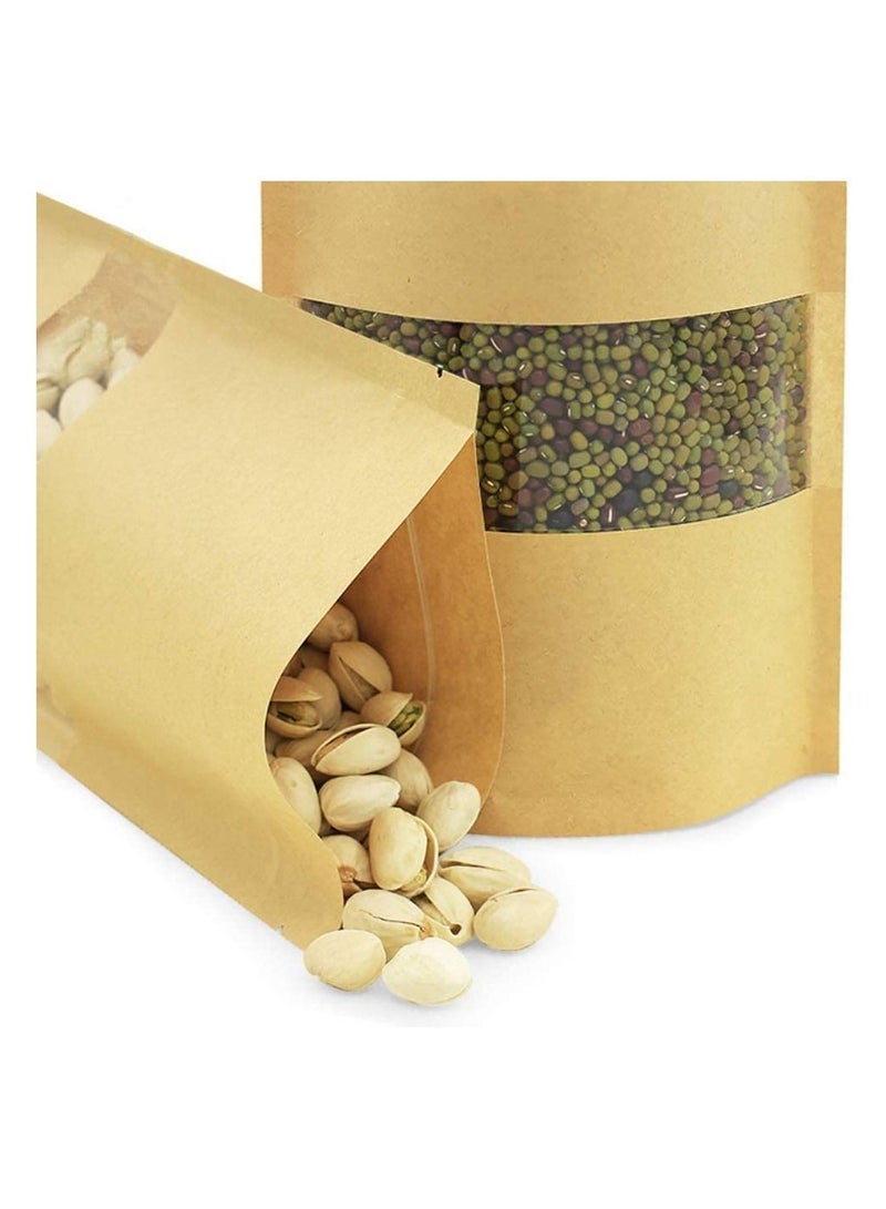 Generic 50 Pcs Self Sealing Sealable Packaging Paper Bags 14*22cm Waterproof Transparent Window Brown Stand Up Zipper Pouches Can Reusable for Food Tea Coffee bags Beans Nuts Seeds Dried Fruits Pouch  - Image 3