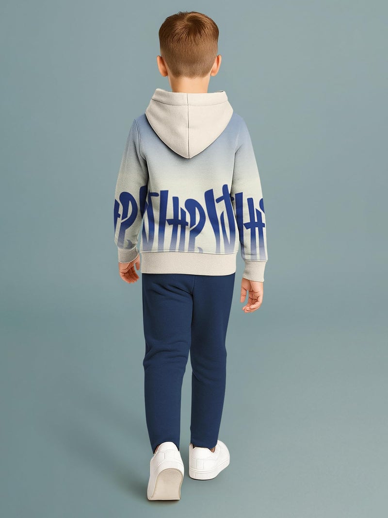 HELLCAT Trendy Co-ords With Hoodie Sweatshirt and Trackpant Clothing Set for Boys Beige/Navy 13-14 Years - Image 3