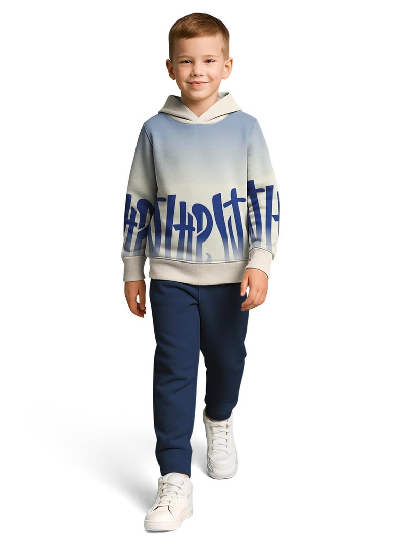HELLCAT Trendy Co-ords With Hoodie Sweatshirt and Trackpant Clothing Set for Boys Beige/Navy 13-14 Years - Image 1