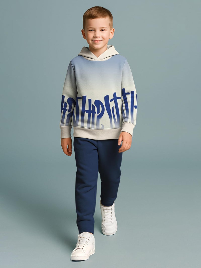 HELLCAT Trendy Co-ords With Hoodie Sweatshirt and Trackpant Clothing Set for Boys Beige/Navy 13-14 Years - Image 2