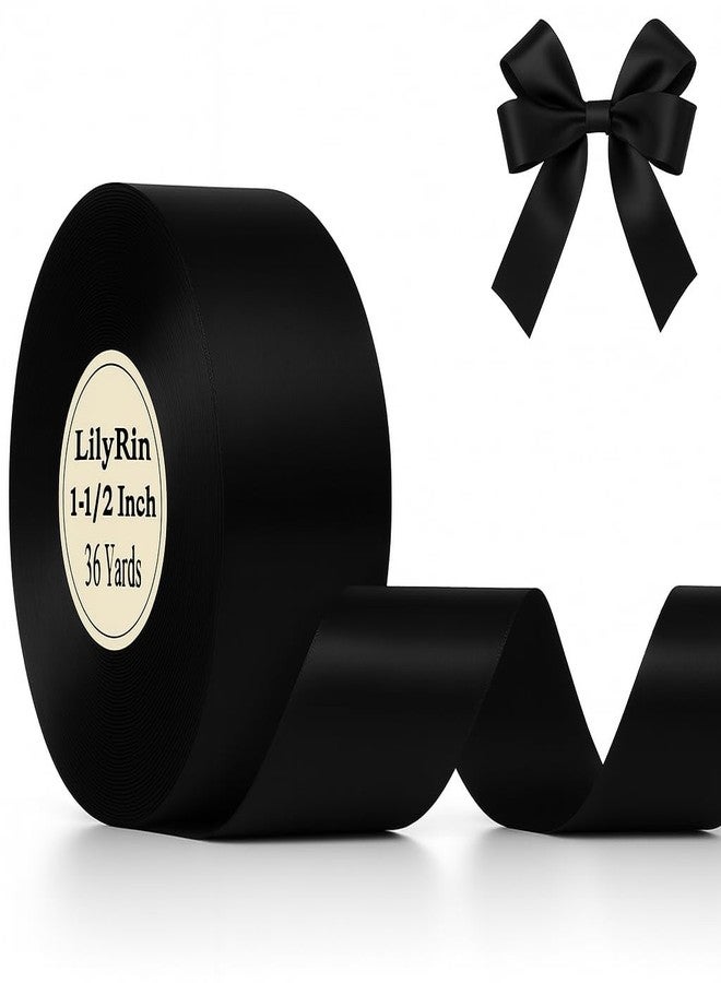 LilyRin Black Ribbon 1-1/2 Inches 36 Yards Satin Roll Perfect for Scrapbooking Art, Halloween, Wreath, Corset, Floral Birthday Wrapping Christmas Projects Dark - Image 1