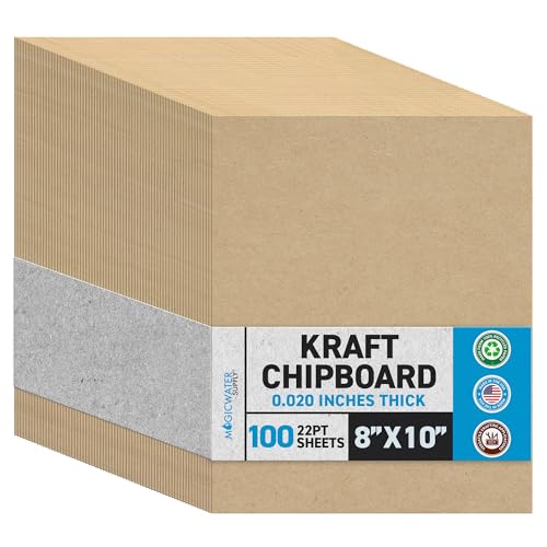 MagicWater Supply MagicWater Chipboard Sheet for DIY Projects - 8x10 Inch - 100 Pack - 22 pt - Heavy Duty Kraft (0.020 Inch Thick) Paperboard, For Scrapbooking, Books, Picture Frame Backing, Arts Project & Crafts - Image 1