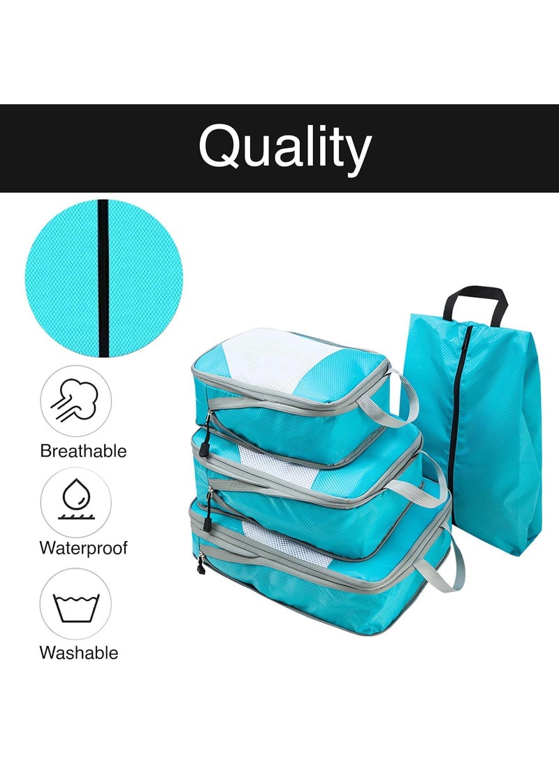 Generic - 4PCS Packing Cube Set Packing Luggage Organizers for Travel Packing Organizers with Laundry Bag Compression Storage Bag Clothing Underwear Bag for Man & Woman (4pc Blue) - Image 1