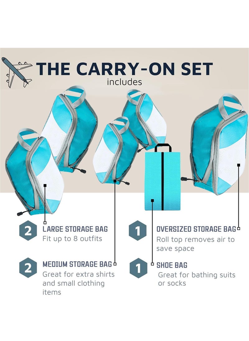 Generic - 4PCS Packing Cube Set Packing Luggage Organizers for Travel Packing Organizers with Laundry Bag Compression Storage Bag Clothing Underwear Bag for Man & Woman (4pc Blue) - Image 1
